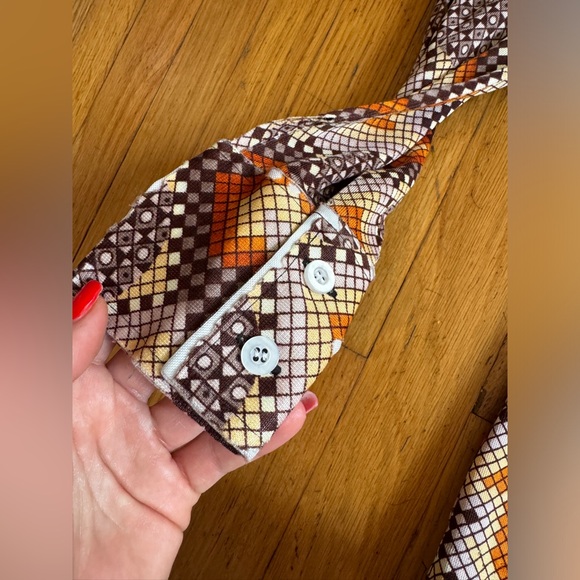 70s Vintage Funky Geometric Mosaic Print Blouse - Picture 6 of 8